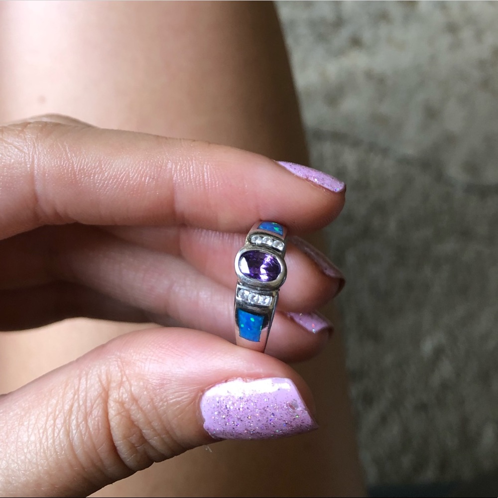 Amethyst, opal, CZ Silver Ring